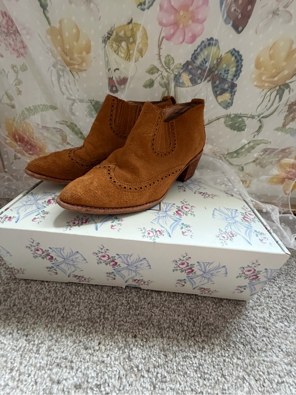Madewell Suede Ankle Booties in Cognac